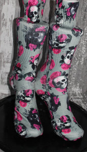 Pink Roses and Skulls Sports Socks