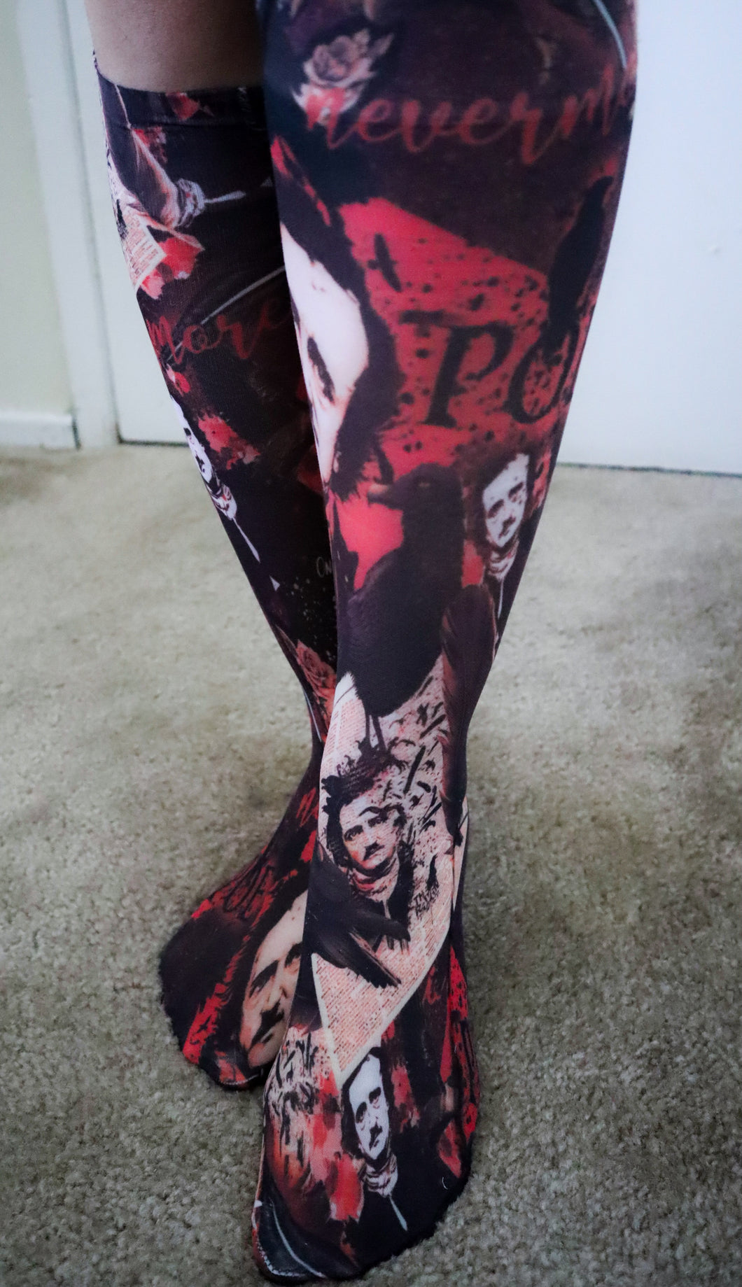 Edgar Allan Poe print knee high stockings/socks