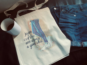 Coffee and jeans shopping tote bag